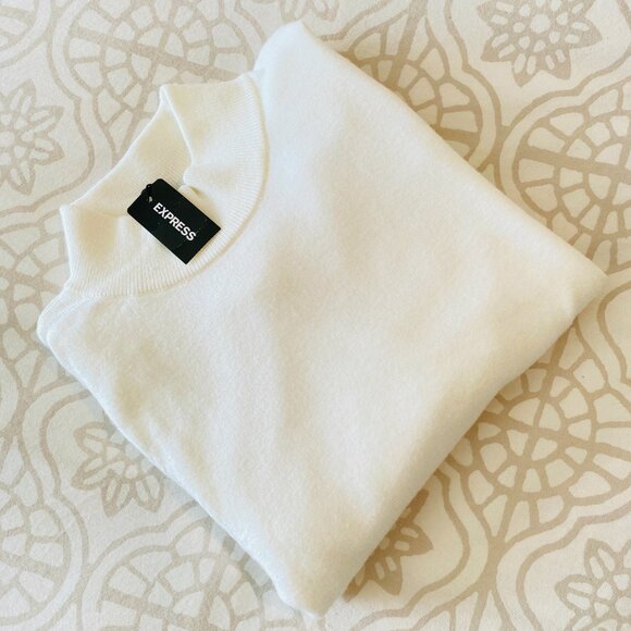 NWT Express Puff Sleeve Cropped Mock Neck Soft Sweater - Ivory - XXS - Picture 3 of 8